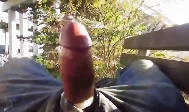 Str8 Big Cock Guy Stroking Outdoors on a Park Bench