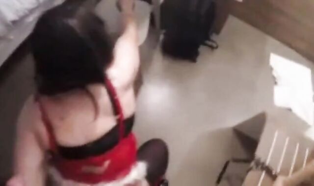 Crossdresser Trav Gives Blowjob and Gets Spanked