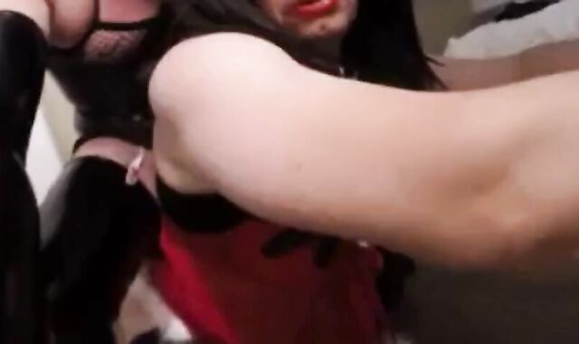 Crossdresser Trav Gives Blowjob and Gets Spanked