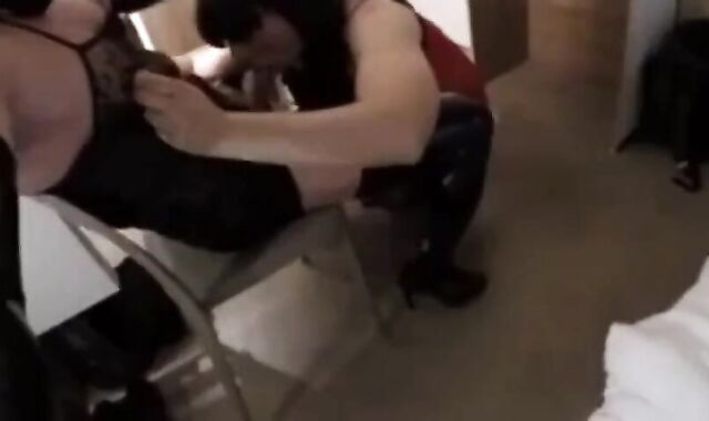 Crossdresser Trav Gives Blowjob and Gets Spanked