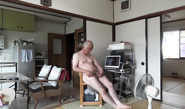 Mature Japanese Gay Man Strokes Small Cock and Cums