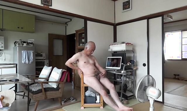 Mature Japanese Gay Man Strokes Small Cock and Cums