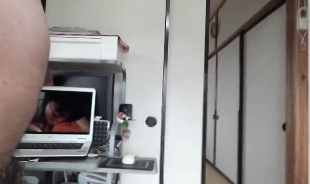 Mature Japanese Gay Man Strokes Small Cock and Cums