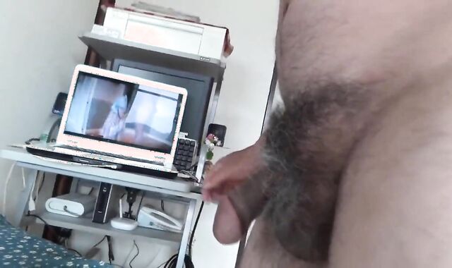 Mature Japanese Gay Man Strokes Small Cock and Cums