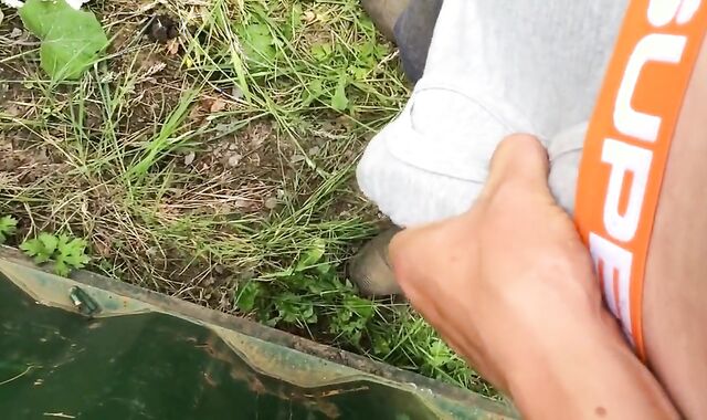 Playing with my big hard cock outdoors!