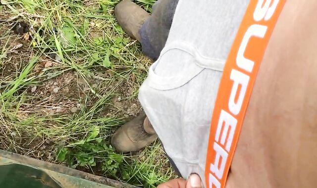 Playing with my big hard cock outdoors!