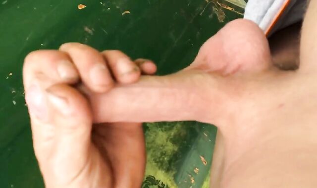 Playing with my big hard cock outdoors!