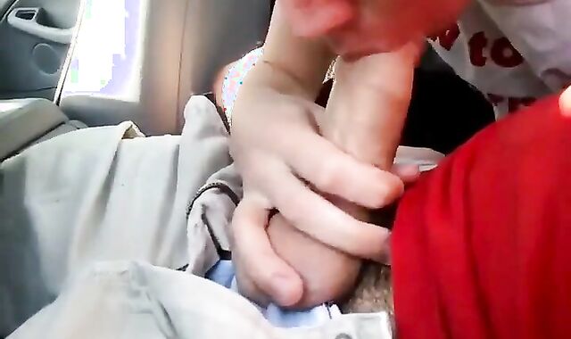 Sucking my buddy's big cock in the car 2
