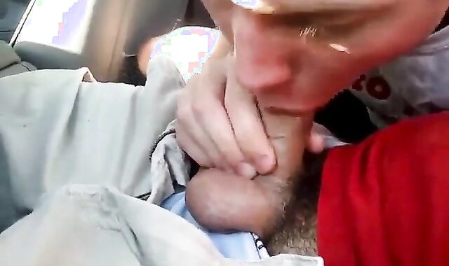 Sucking my buddy's big cock in the car 2