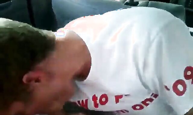 Sucking my buddy's big cock in the car 2