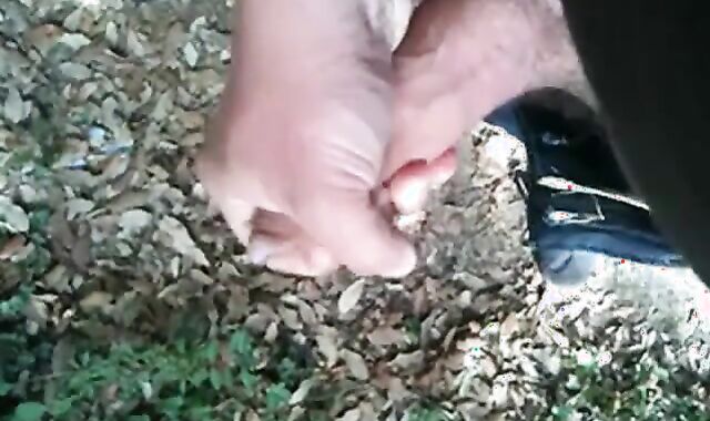 Bearded Man Masturbating Outdoors