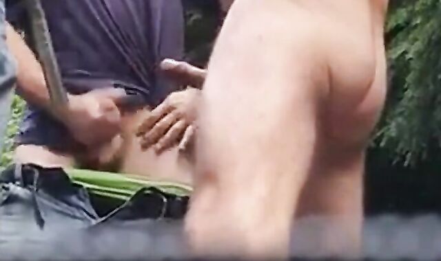 Three Daddies Stroking in the Woods