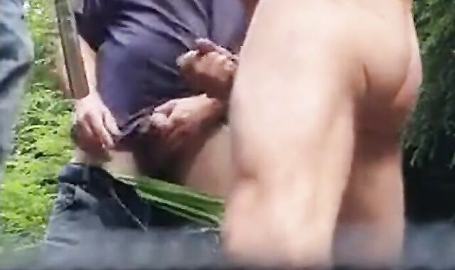 Three Daddies Stroking in the Woods