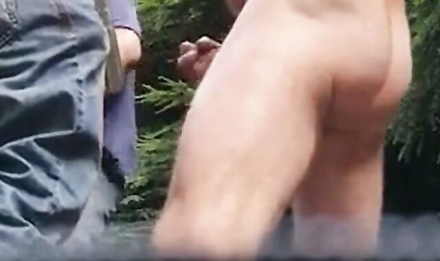 Three Daddies Stroking in the Woods