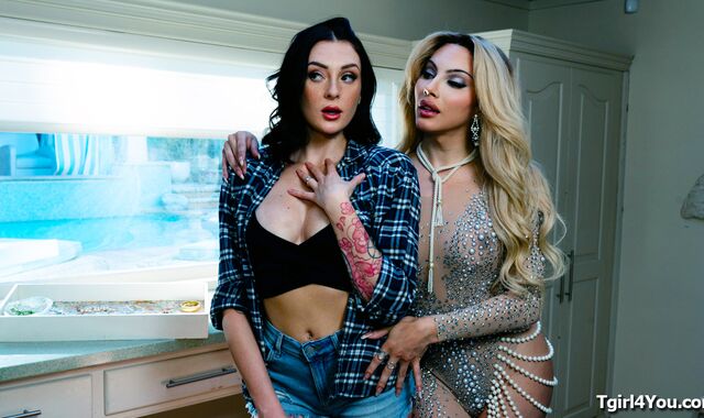 Busty tgirl fairy pops out of a diamond