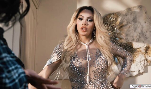 Busty tgirl fairy pops out of a diamond