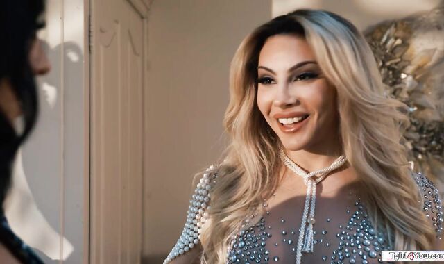 Busty tgirl fairy pops out of a diamond