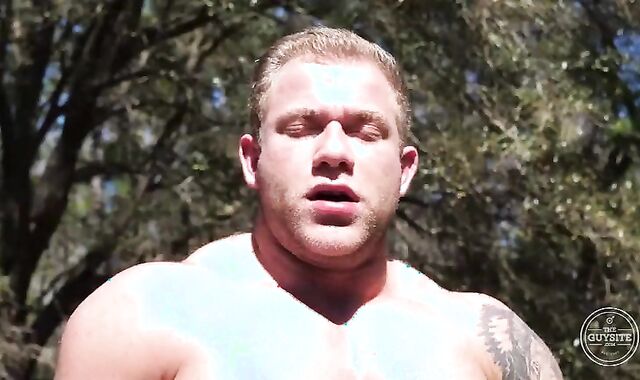 stripped Blonde Bodybuilder In The Forest