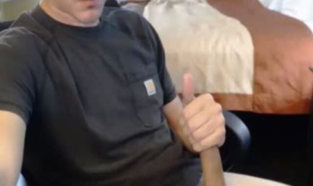 Light-haired dude Strokes Off On webcam