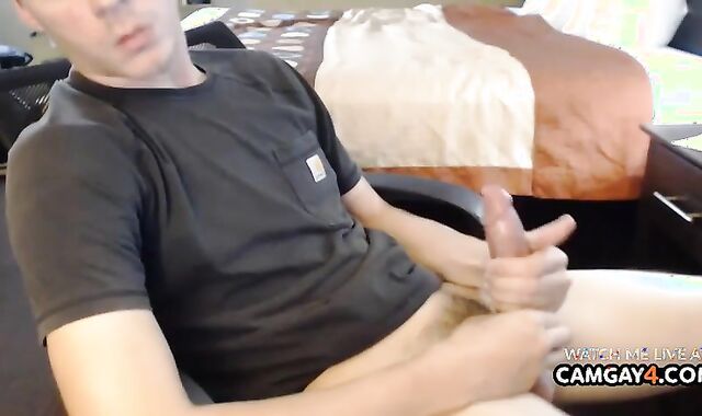 Light-haired dude Strokes Off On webcam