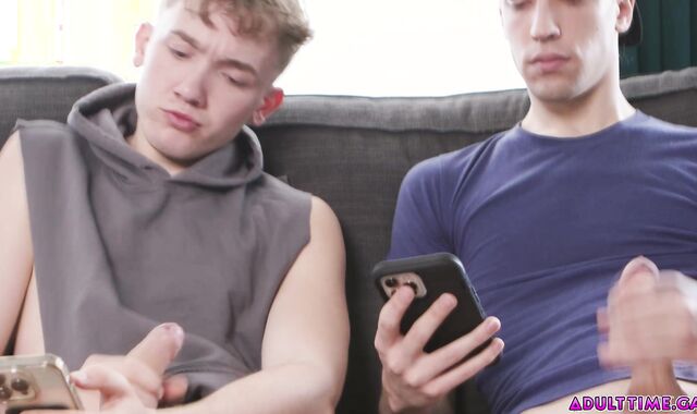 Three friends are jerking off together!