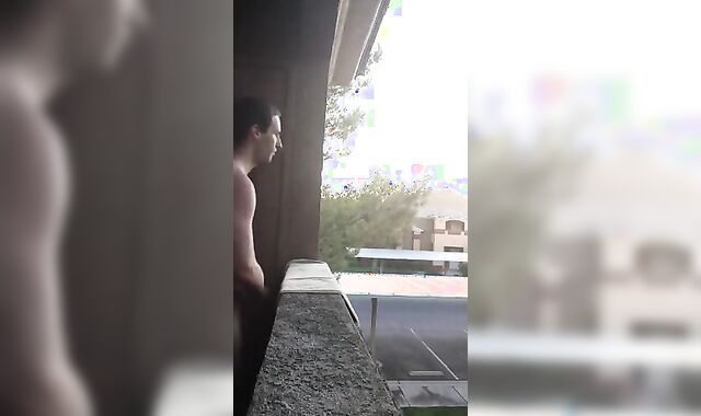 Exhibitionist Jacking Off on Balcony Almost Seen 2