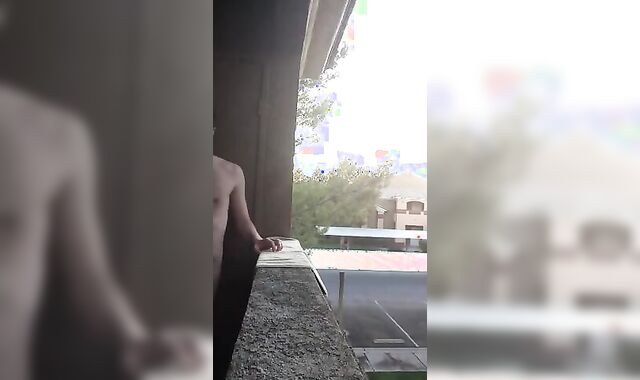 Exhibitionist Jacking Off on Balcony Almost Seen 2