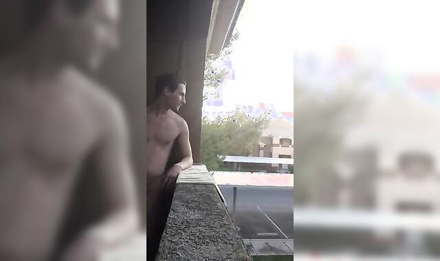 Exhibitionist Jacking Off on Balcony Almost Seen 2