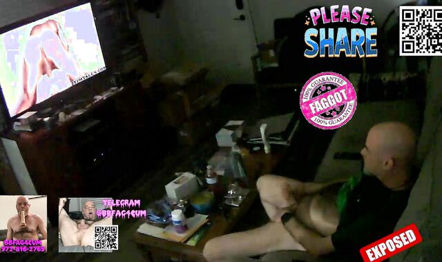 Exposure whore Christopher Allen Foster strokes to interracial porn