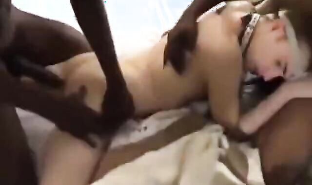 Milky Bottom Getting A Thorough Exercise Fro 2 thick moist darksome shafts.