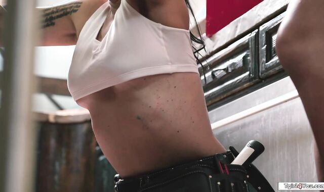 Busty trans checking out female plumber