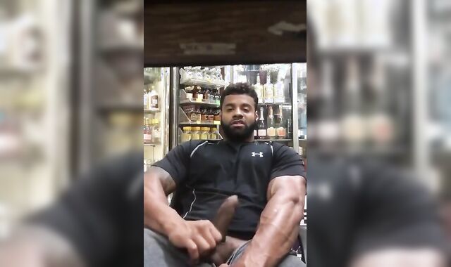 Black Stud Strokes His Big Cock Outdoors