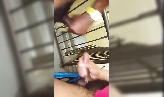 Big Black Cocks Stroking On Stairwell