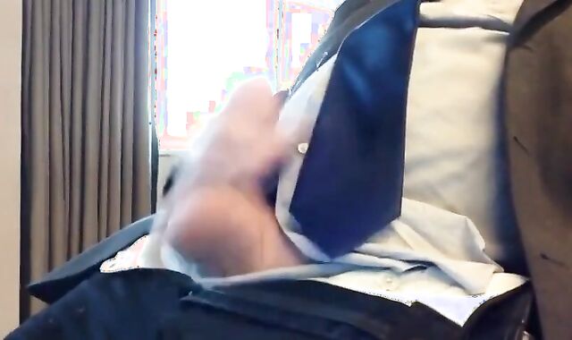 Suited Silver Fox Jerks Off Solo