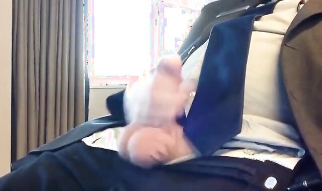 Suited Silver Fox Jerks Off Solo