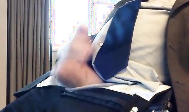 Suited Silver Fox Jerks Off Solo