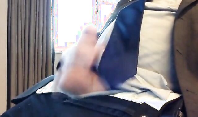 Suited Silver Fox Jerks Off Solo