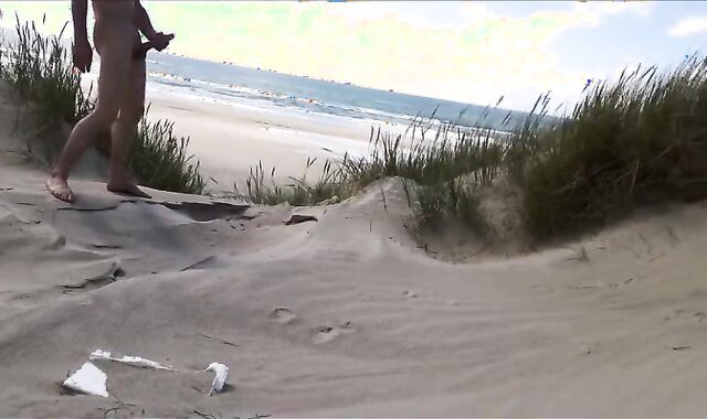 Exhibitionist Strokes Hard on the Beach 3