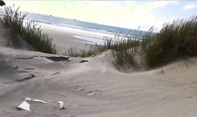 Exhibitionist Strokes Hard on the Beach 3
