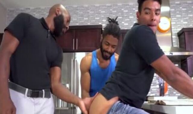 BIG BLACK COCK Muscle Daddies pummels B-fucktoy Jay