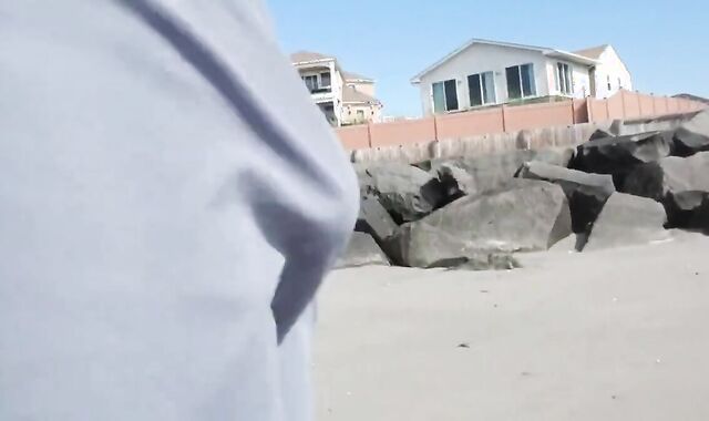 Hairy Bear Jerks Off on a Public Beach - Big Cum Shot 3