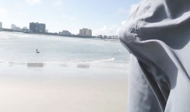 Hairy Bear Jerks Off on a Public Beach - Big Cum Shot 3