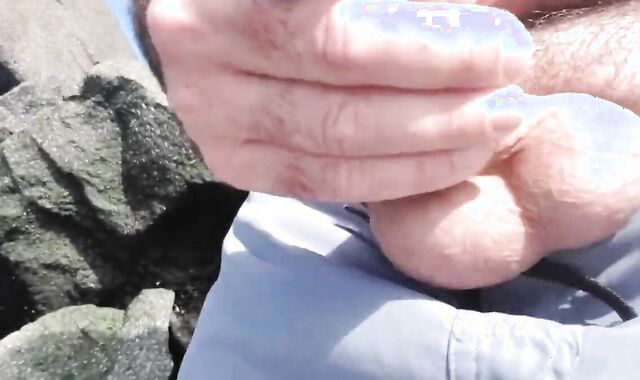 Hairy Bear Jerks Off on a Public Beach - Big Cum Shot 3