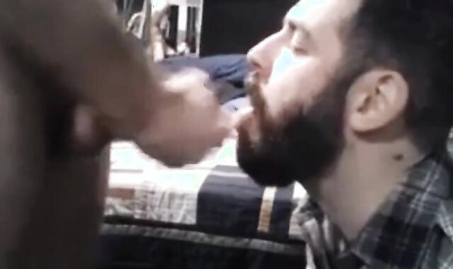 Daddy Feeds His Sub with a Load after Intense Blowjob