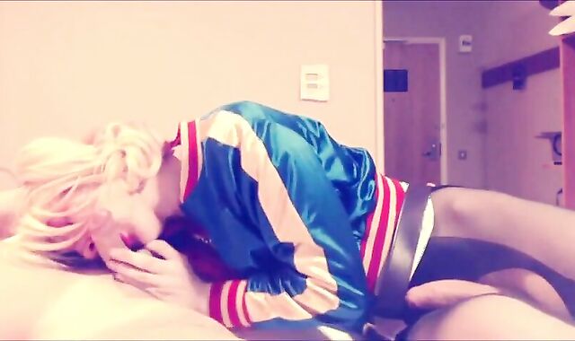 Harley Quinn Crossdresser Blowjob and Swallow