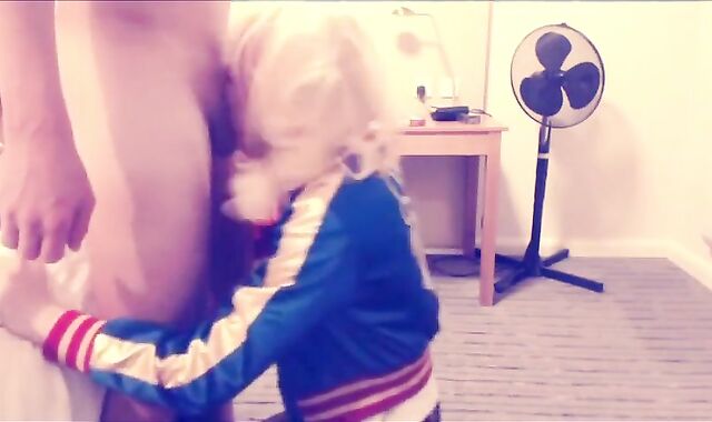 Harley Quinn Crossdresser Blowjob and Swallow