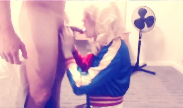 Harley Quinn Crossdresser Blowjob and Swallow