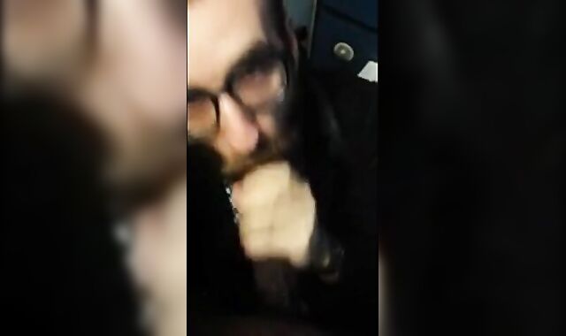 Bearded Guy Sucks Interracial Cock in a Public Restroom 2