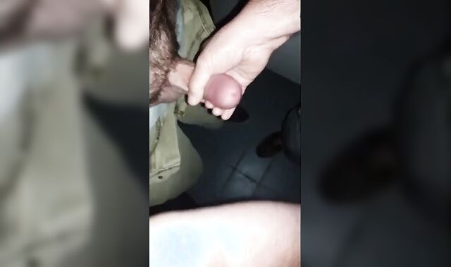 Mutual Jerk Off in a Sex Shop Video Booth: Big Cum Shot