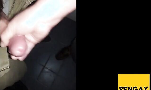 Mutual Jerk Off in a Sex Shop Video Booth: Big Cum Shot